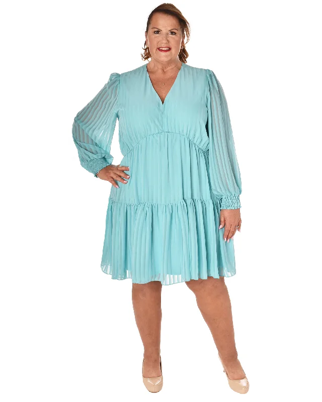 Lina V-Neck Pleated Dress | Light Blue