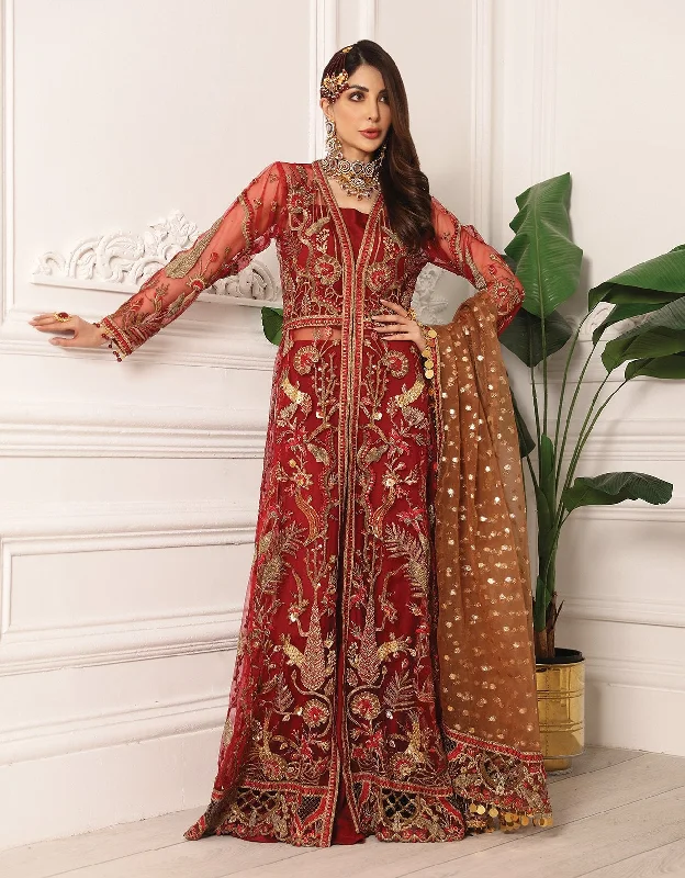 Deepak Perwani Pakistani Gown Dress in Red Color #PF65