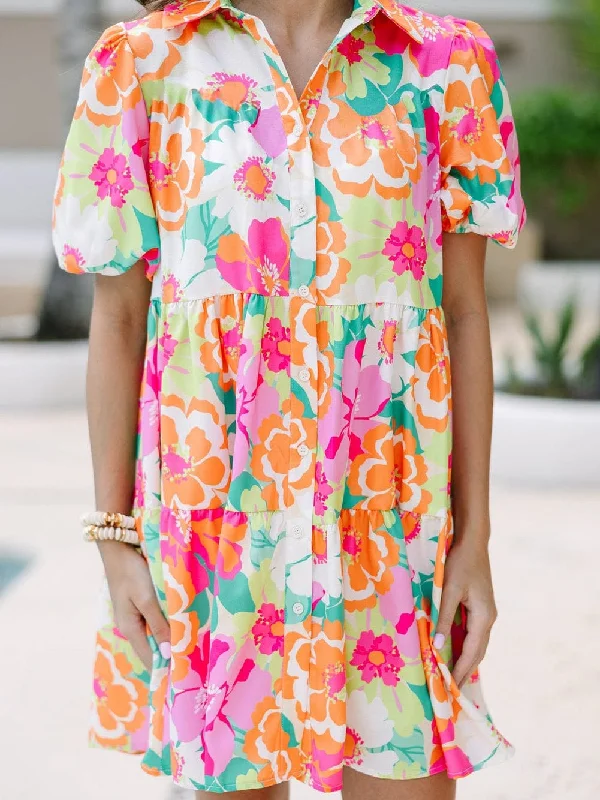 Tiered Floral Dress with Puff Sleeves