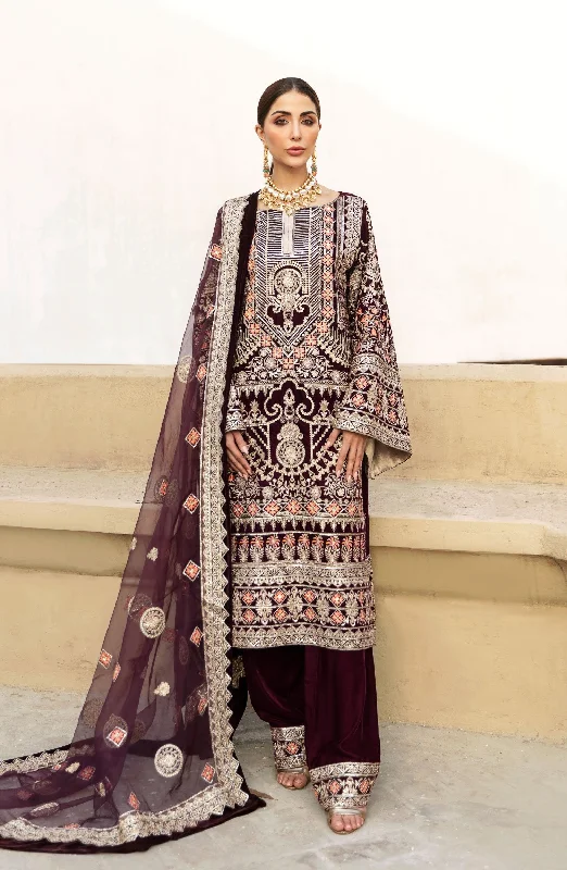 Velvet Party Wear Pakistani Dress in Plum Shade #PF284