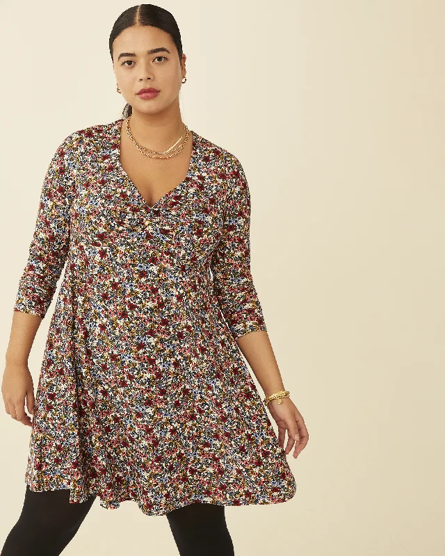 Zelena Twist Front Floral Print Dress | Ivory / Red