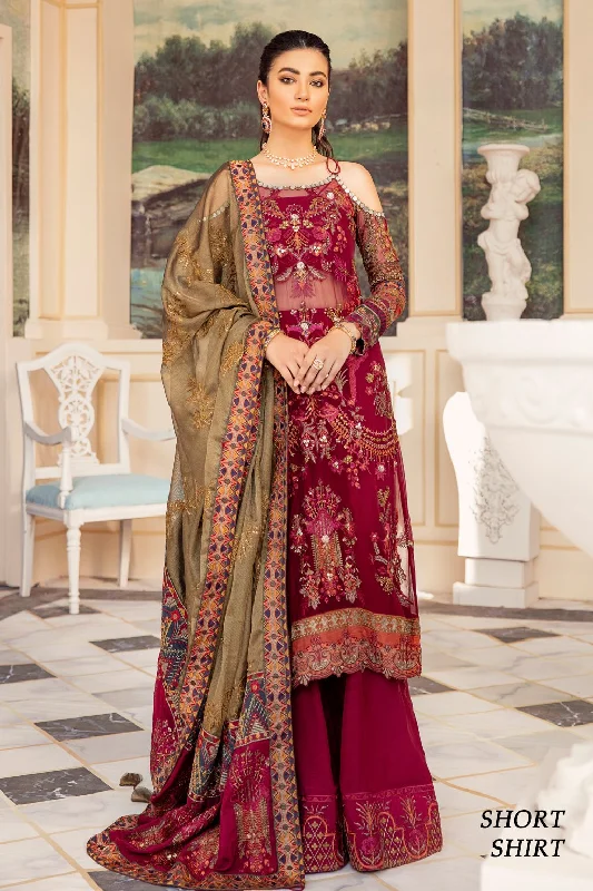 Sequins Embroidered Chiffon Dress in Maroon Color #Y6099