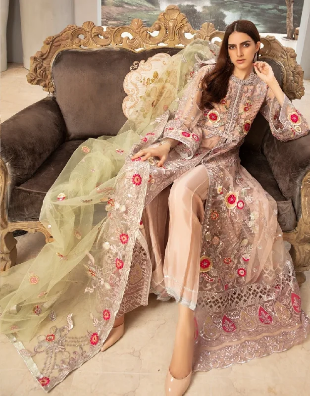 Latest Net Luxury Dress In Tea Pink With Combination # C2074