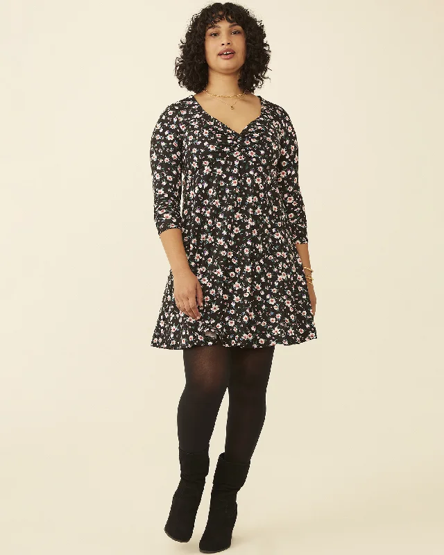 Zelena Twist Front Floral Print Dress | Black / White