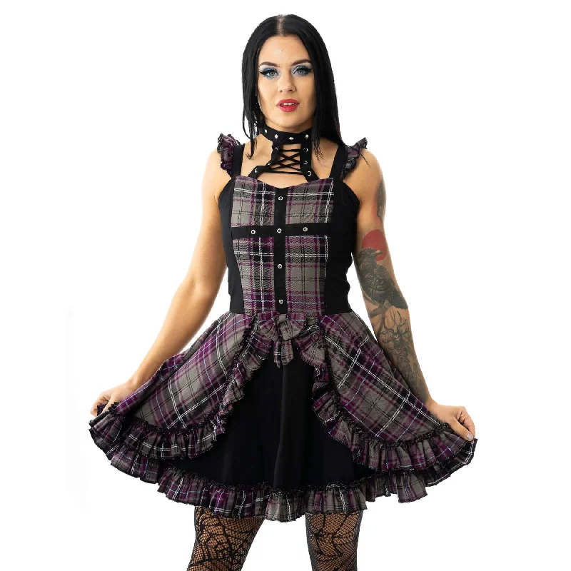 TEMPEST DRESS - GREY/PURPLE CHECK
