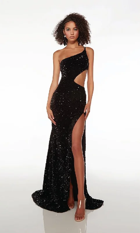 Alyce Paris One Shoulder Velvet Sequin Prom Dress 61707