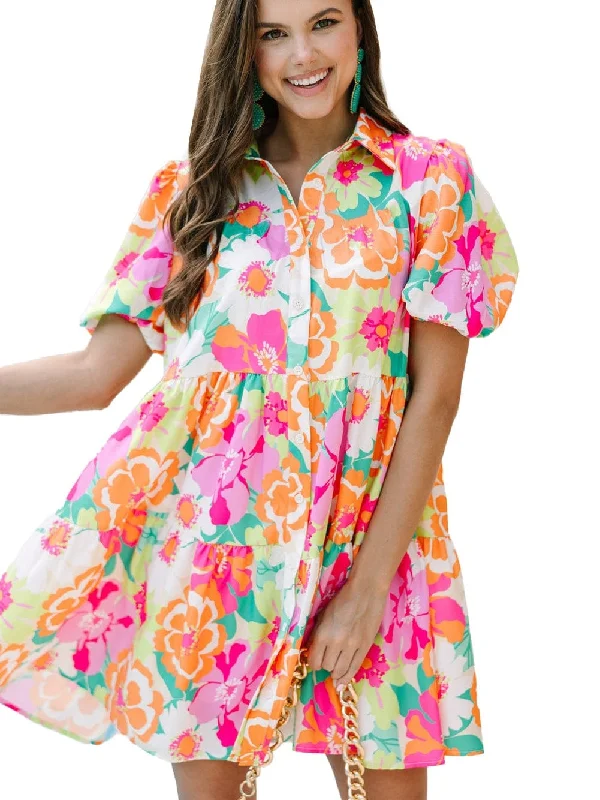 Cute Floral Button-Down Dress