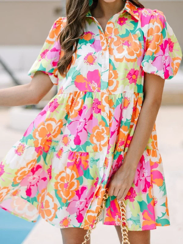 White Background Floral Dress