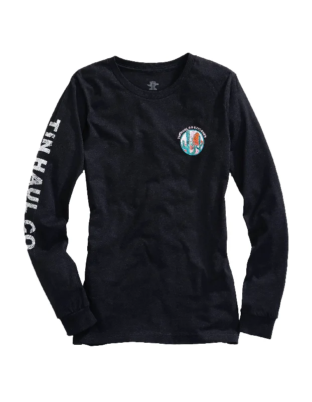 WOMENS LONG SLEEVE KNIT TIN HAUL EXPLORER SCREEN PRINT SHIRT Fashionable Pleated Short Shirt WOMENS LONG SLEEVE KNIT TIN HAUL EXPLORER SCREEN PRINT SHIRT Fashionable Pleated Short Shirt
