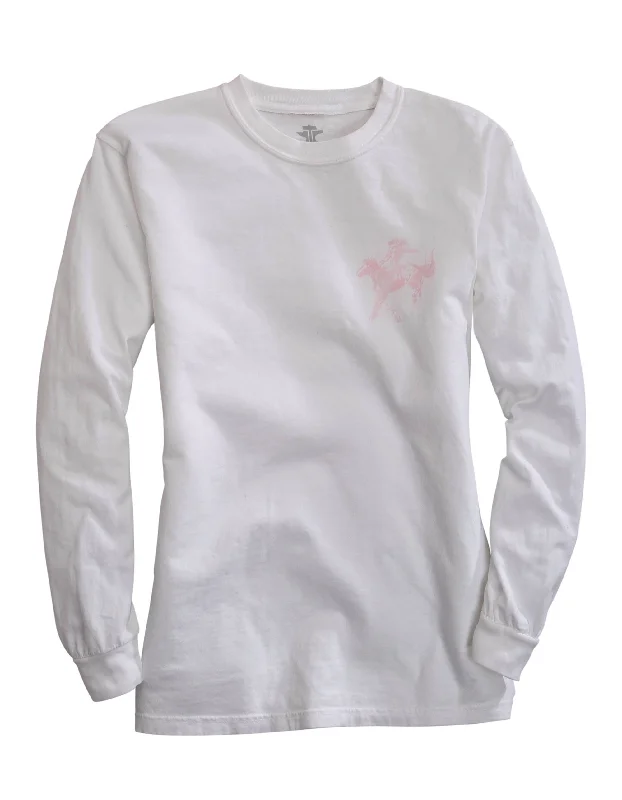 WOMENS LONG SLEEVE KNIT TIN HAUL BLUSH LADY BRONC SCREEN PRINT SHIRT Comfortable Summer Short Shirt WOMENS LONG SLEEVE KNIT TIN HAUL BLUSH LADY BRONC SCREEN PRINT SHIRT Comfortable Summer Short Shirt