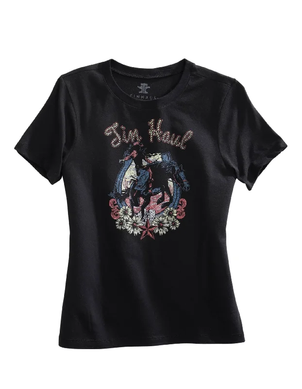 WOMENS LONG SLEEVE KNIT LADY BRONC AND HORSESHOE SCREEN PRINT SHIRT Fashionable Short Sleeve Shirt WOMENS LONG SLEEVE KNIT LADY BRONC AND HORSESHOE SCREEN PRINT SHIRT Fashionable Short Sleeve Shirt