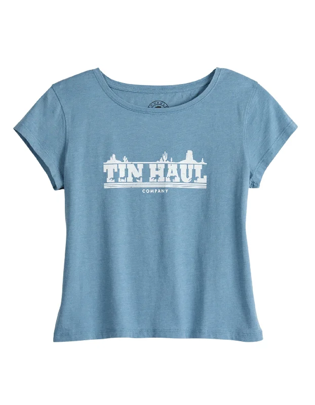 WOMENS SHORT SLEEVE TIN HAUL RUNNING HORSE SCREEN PRINT BOXY T SHIRT WITH VINTAGE WASH AND SCOOP NECK Relaxed Button-Down Short Shirt WOMENS SHORT SLEEVE TIN HAUL RUNNING HORSE SCREEN PRINT BOXY T SHIRT WITH VINTAGE WASH AND SCOOP NECK Relaxed Button-Down Short Shirt