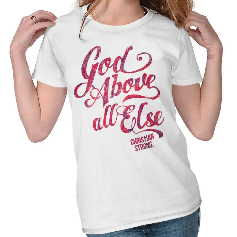 Above All Else Ladies T Shirt Fashionable Tied Short Sleeve