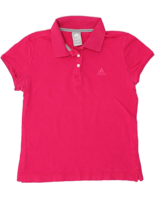 ADIDAS Womens Polo Shirt UK 12 Medium Pink Stylish Striped Short Sleeve