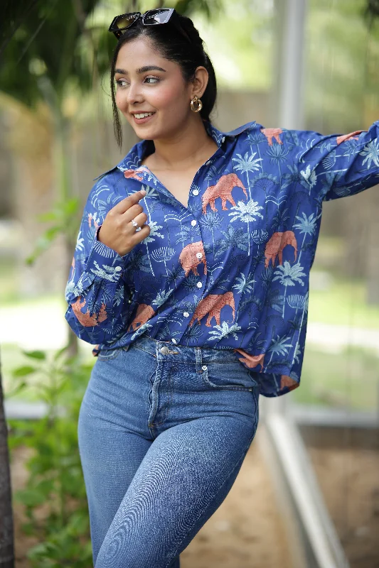 Blue Jungle Safari 100% Cotton Full Sleeves Women's Shirt Fashionable Plaid Short Sleeve