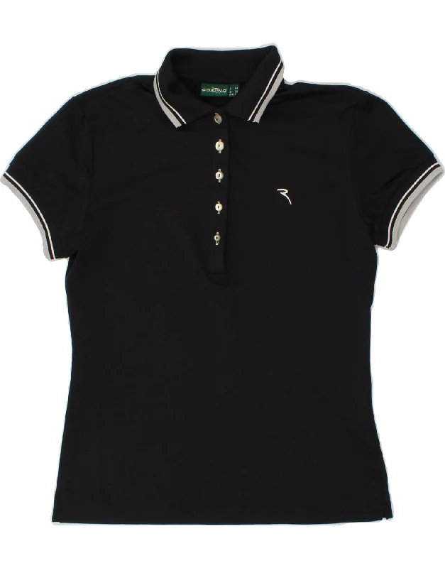 CHERVO Womens Polo Shirt IT 44 Medium Black Polyester Classic Short Sleeve Blouse