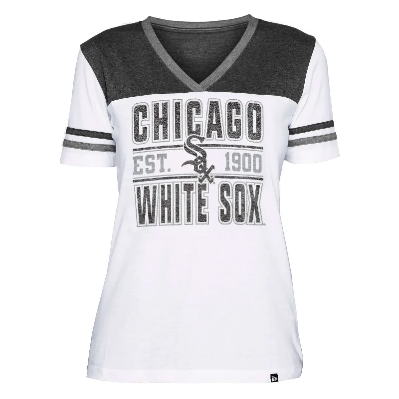 Chicago White Sox New Era Women's V-neck T Shirt - Grey/White Soft Flowing Short Shirt Chicago White Sox New Era Women's V-neck T Shirt - Grey/White Soft Flowing Short Shirt