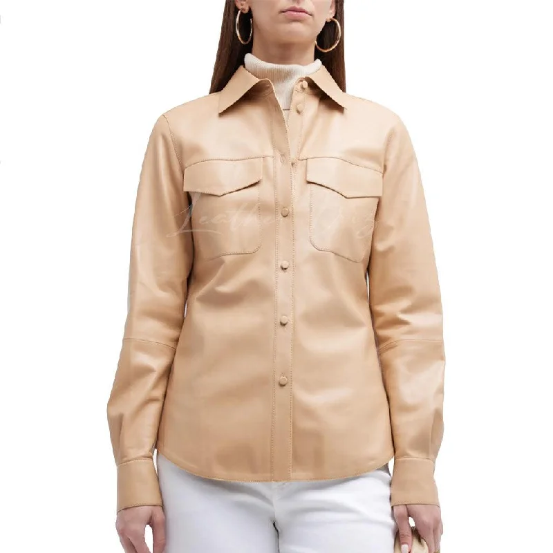 CORPORATE WOMEN LEATHER SHIRT Cozy Striped Short Sleeve