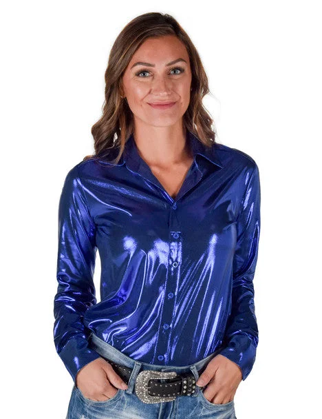 Cowgirl Tuff Metallic Blue Shirt Comfortable Graphic Short Sleeve