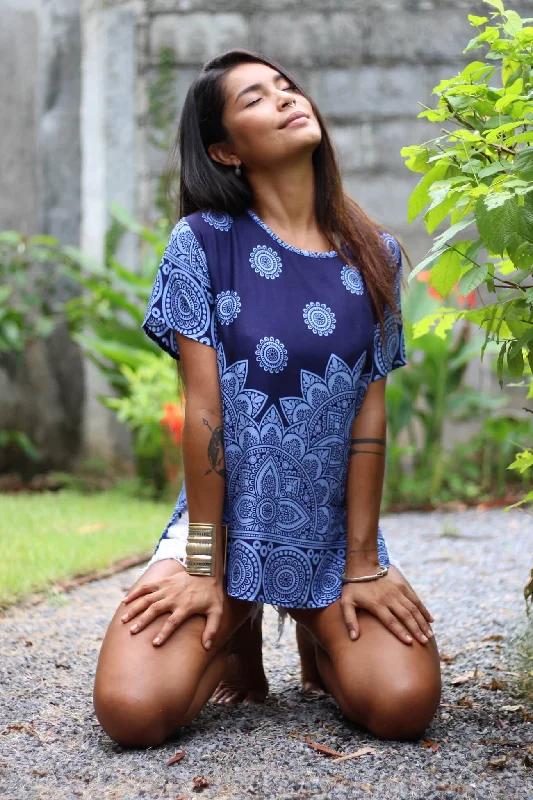 Dark Blue Mayflower Women's Shirt Relaxed Fit Short Sleeve Top
