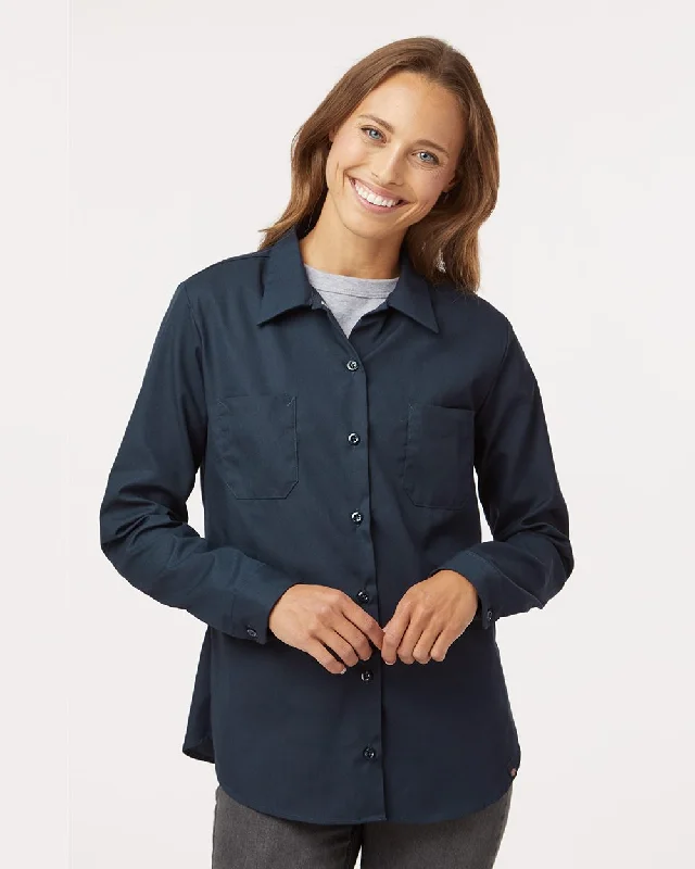 Dickies Women's Long Sleeve Industrial Work Shirt Relaxed Cotton Short Shirt