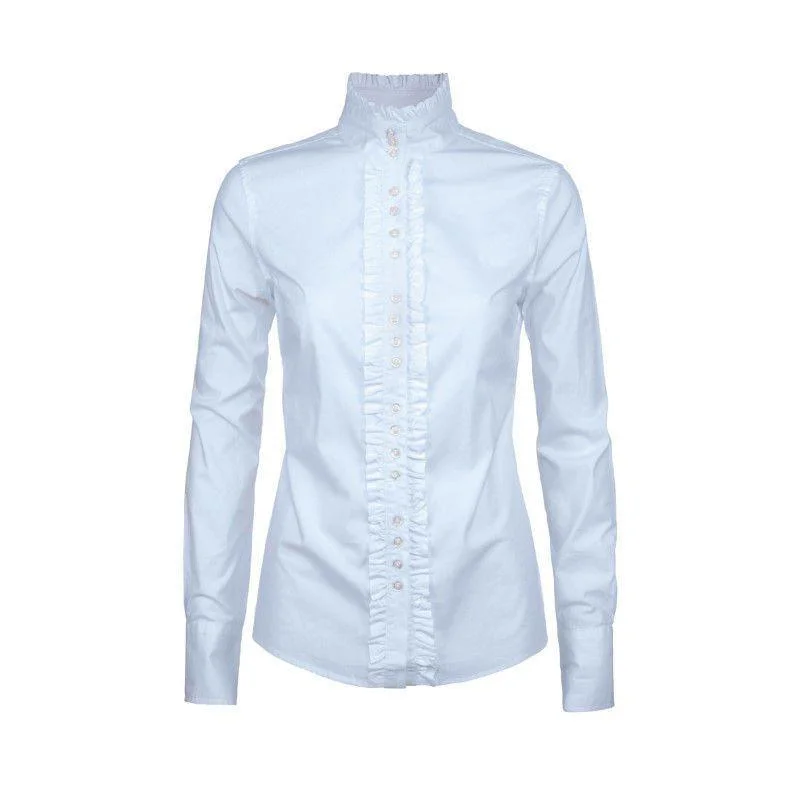 Dubarry Chamomile Ruffle Detail Shirt - Pale Blue Chic Embellished Short Sleeve