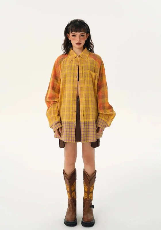 Grunge Multi Pattern Plaid Shirt Trendy Summer Short Sleeve
