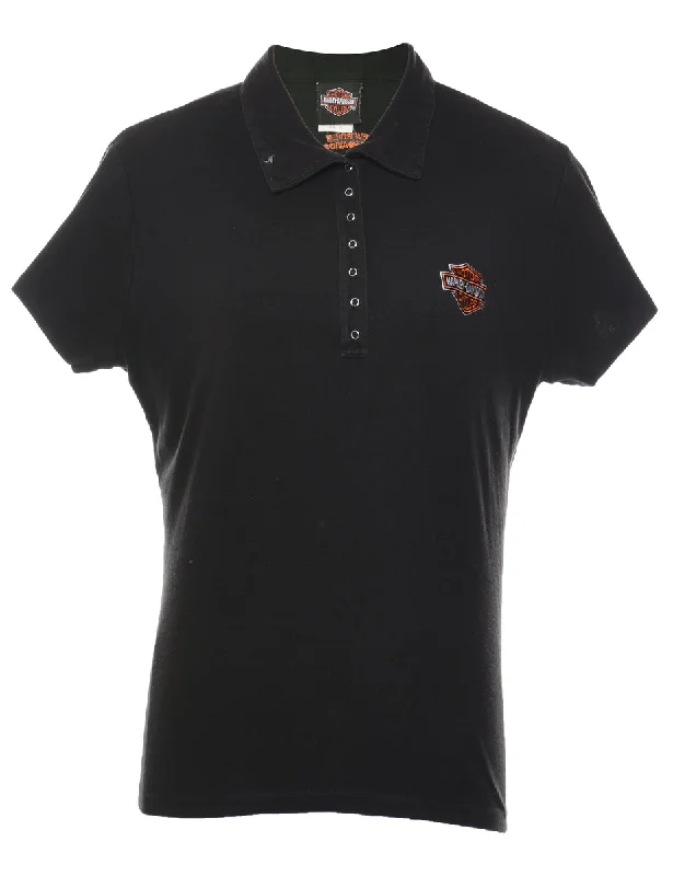 Harley Davidson Black & Orange Embroidered Polo Shirt - XL Classic Casual Short Sleeve