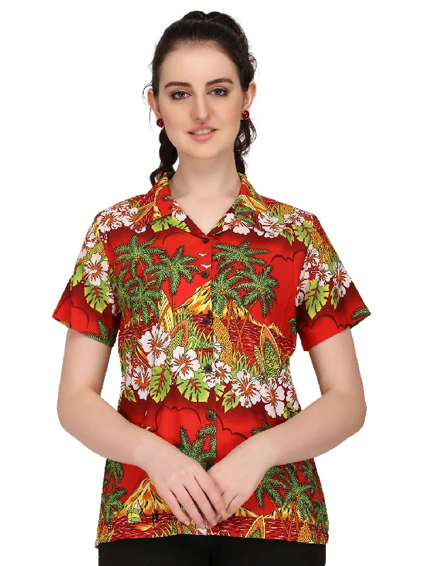 Hawaiian Shirts Womens Floral Scenic Beach Aloha Top Blouse Short Sleeve Cozy Knit Short Sleeve Top