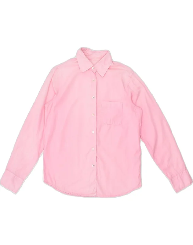 HENRY COTTONS Womens Shirt IT 42 Medium Pink Cotton Comfortable Ribbed Short Sleeve