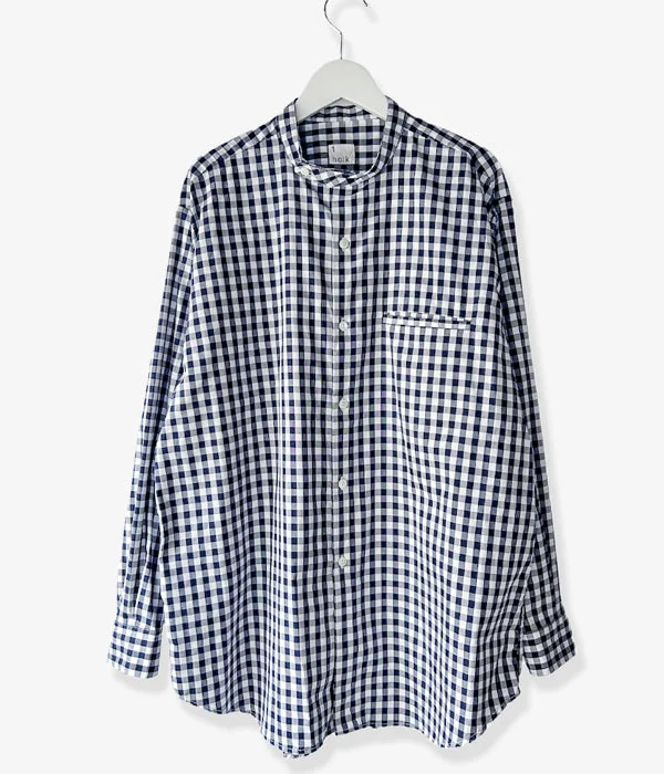 holk/BAND COLLER SHIRT (GINGHAM CHECK) Cozy Striped Short Sleeve