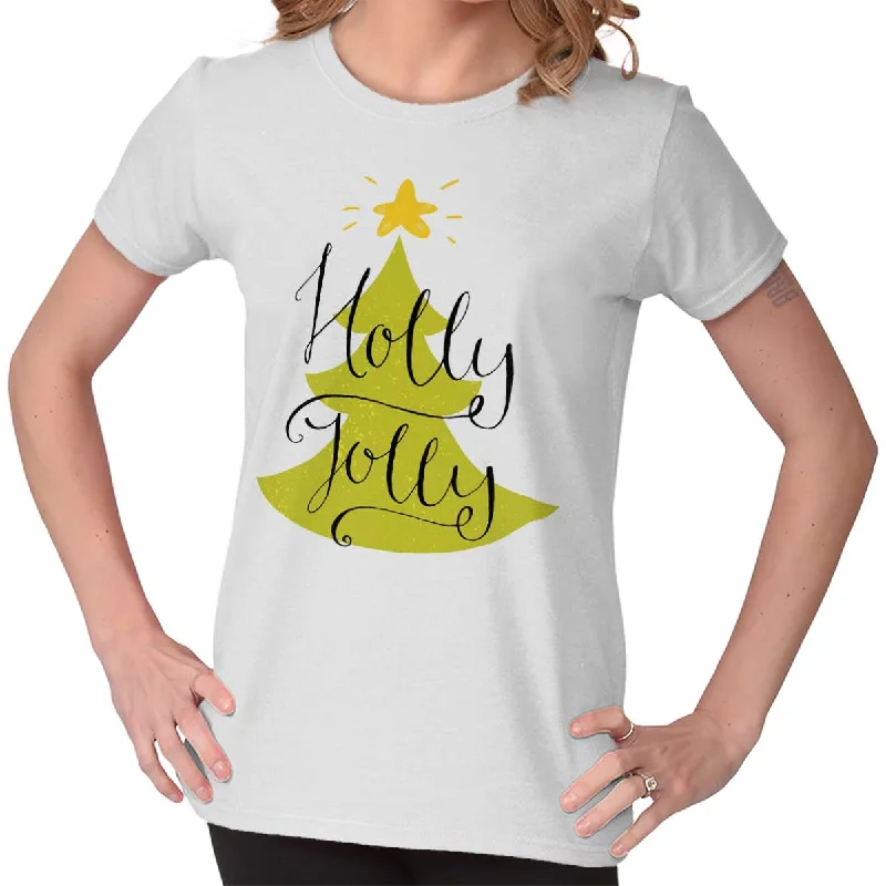 Holly Jolly Ladies T Shirt Chic Button-Up Short Shirt