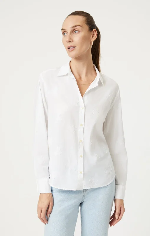 JACQUARD BUTTON-UP SHIRT IN ANTIQUE WHITE Relaxed Fit Short Sleeve Top