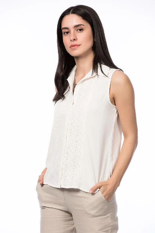 Women White Shirt Stylish Striped Short Sleeve