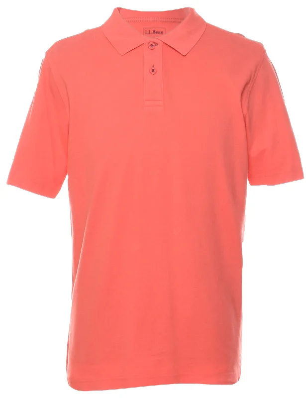 L.L. Bean Salmon Pink Polo Shirt - M Casual Button-Up Short Tee