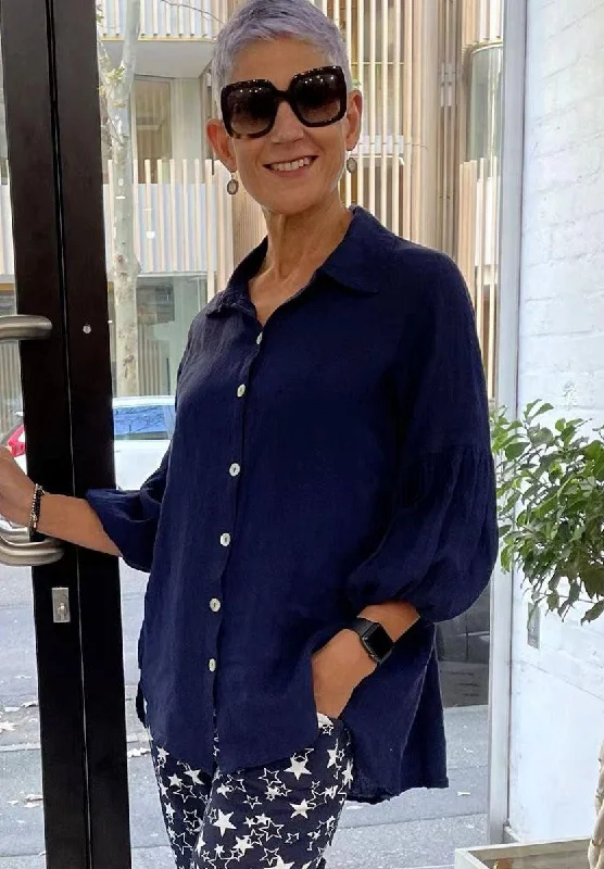 La Strada Italian Linen Shirt Comfortable Flowing Short Sleeve
