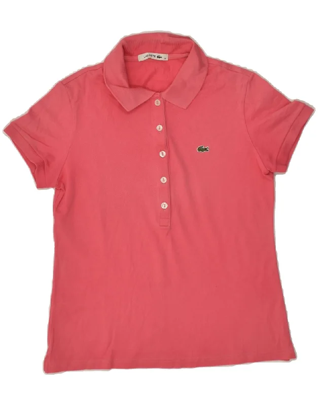 LACOSTE Womens Polo Shirt Size 38 Medium Pink Cotton Fashionable Rounded Short Shirt