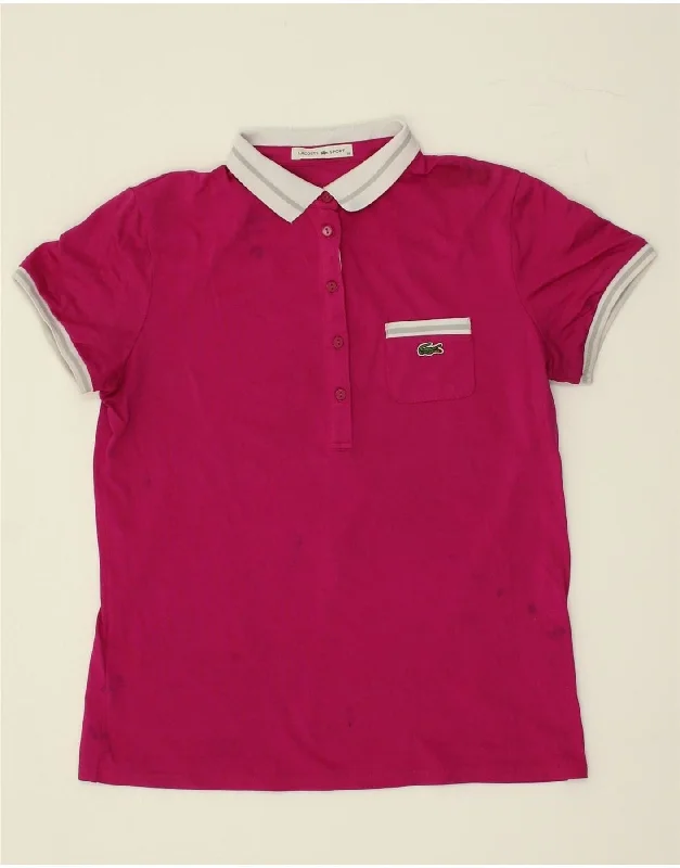 LACOSTE Womens Polo Shirt Size 38 Medium Pink Polyamide Comfortable Flowing Short Sleeve