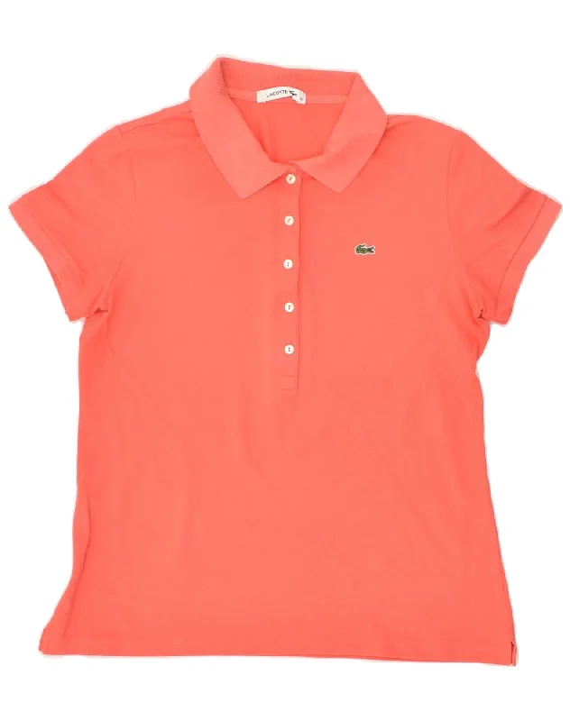 LACOSTE Womens Polo Shirt Size 42 Large Orange Cotton Fashionable Draped Short Sleeve