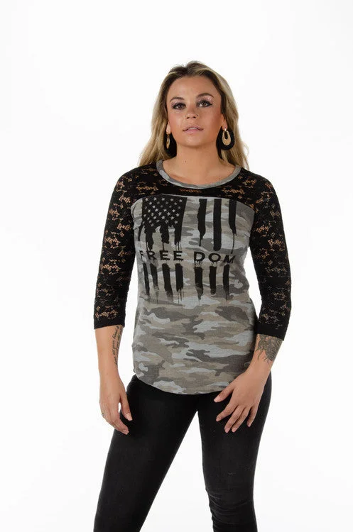 Ladies American Flag Camo Shirt 7030 BS Trendy Print Short Sleeve