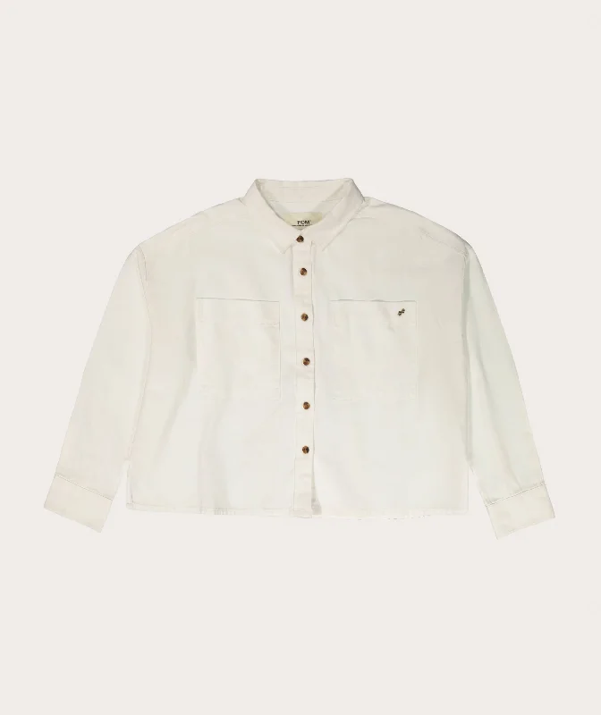 Ladies Boxy Long Sleeve Shirt - Soft White Cozy Cotton Short Tee
