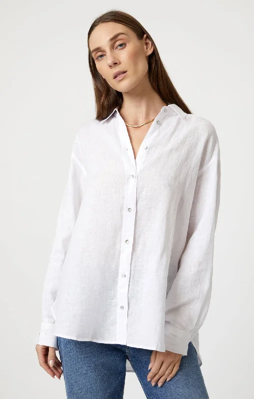 LINEN BUTTON-UP SHIRT IN WHITE Stylish Casual Short Tee