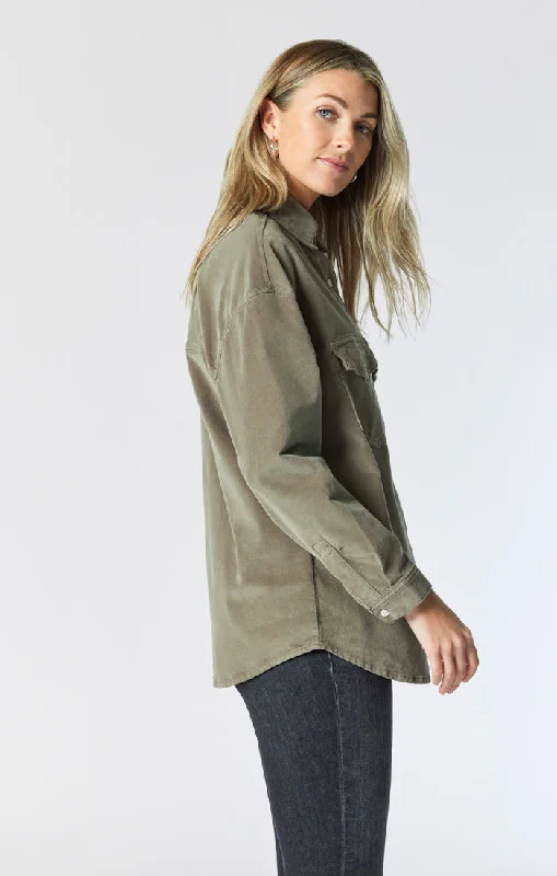 LIVIA OVERSIZED DENIM SHIRT IN ALOE CORD Relaxed Short Sleeve Tee