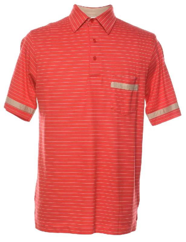 London Fog Red Striped Polo Shirt - M Casual Button-Down Short Shirt