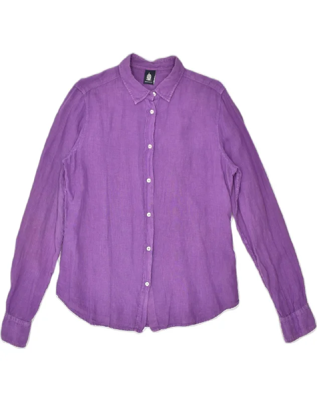 MARINA YACHTING Womens Shirt UK 18 XL Purple Nylon Classic Cozy Linen Short Shirt