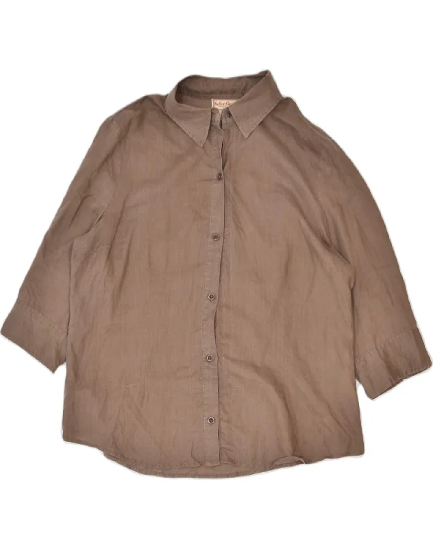 MARLBORO CLASSICS Womens Shirt EU 50 3XL Brown Ramie Classic Solid Short Shirt