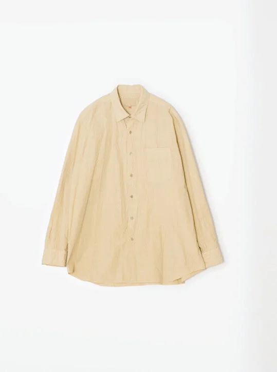 Max High-Count Typewriter Collar Shirt | Beige Casual Short Sleeve Top
