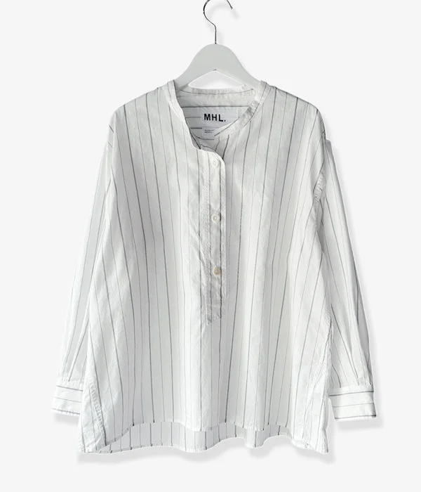 MHL./GRAPHIC COTTON STRIPE SHIRT WOMENS (WHITE) Casual Oversized Short Shirt