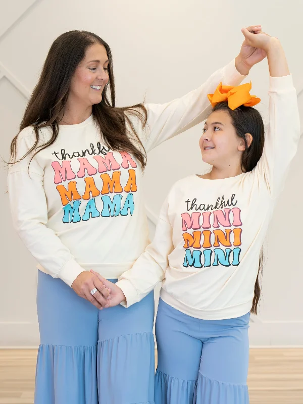 Mom & Me Cream "Thankful" Mama/Mini Shirt Stylish Split-Hem Short Shirt