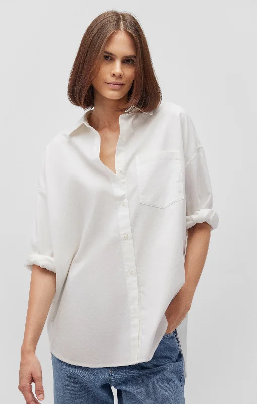 ONE POCKET BUTTON-UP SHIRT IN WHITE Classic Denim Short Sleeve